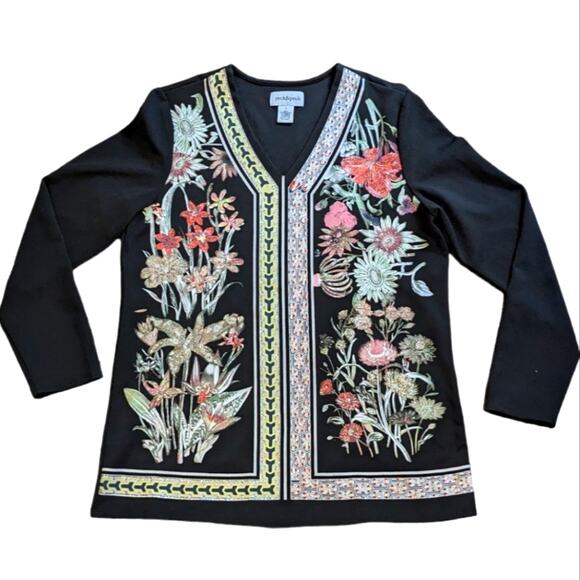 Peck & Peck floral print tunic black long sleeved size S - Picture 1 of 8